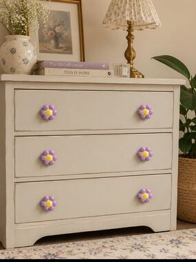 Lavender Ceramic Flower Drawer Knobs Set of 6 | Floral Cabinet Pulls